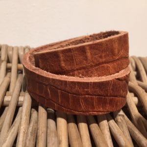Dubbele Leren Armband - Croco Cognac