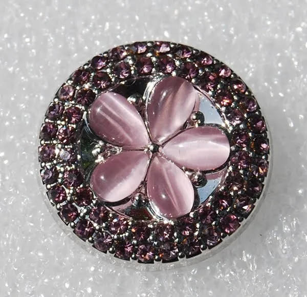 Click - Bloem, Strass, Metaal  Roze (18-20mm)