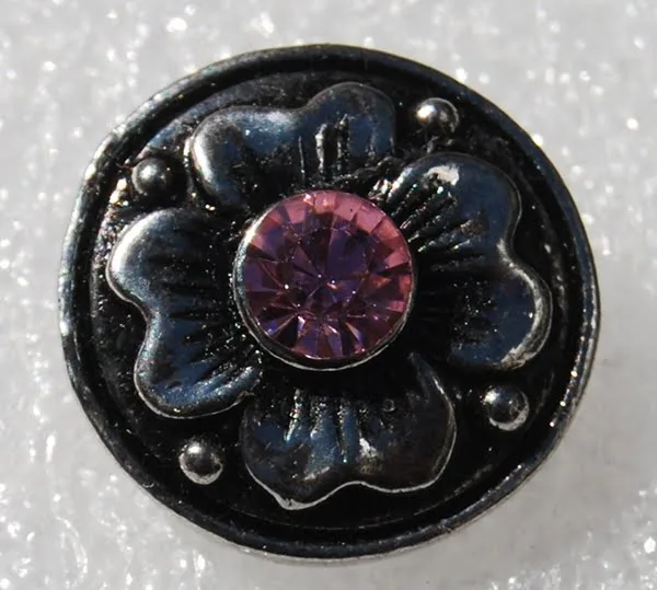 Click - Bloem, Strass, Metaal  Roze (18-20mm)