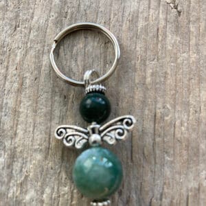 Beschermengel met sleutelring Half Edelsteen - Moss Agaath