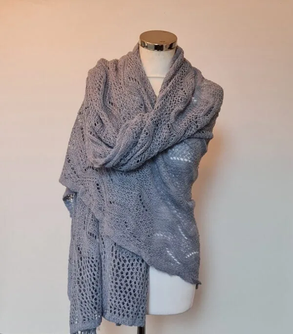 Gebreide Omslagdoek -Blauw, Grijs - Afbeelding 2