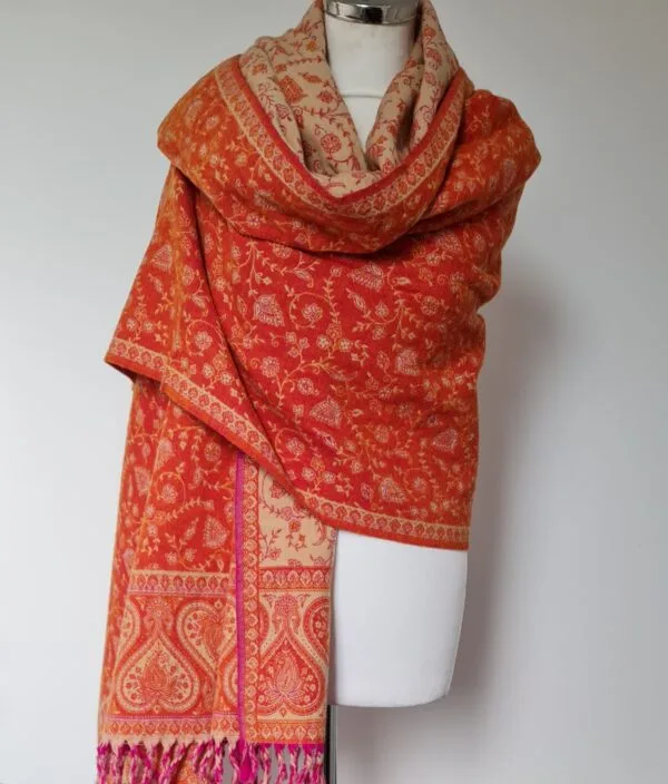 Yakwol Omslagdoek - Oranje, Roze, Zand - Afbeelding 9