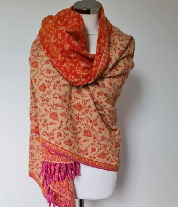 Yakwol Omslagdoek - Oranje, Roze, Zand - Afbeelding 2