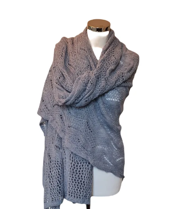 Gebreide Omslagdoek -Blauw, Grijs