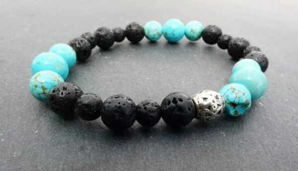 Halfedelsteen Armband - Turquoise, Lavasteen - Afbeelding 3
