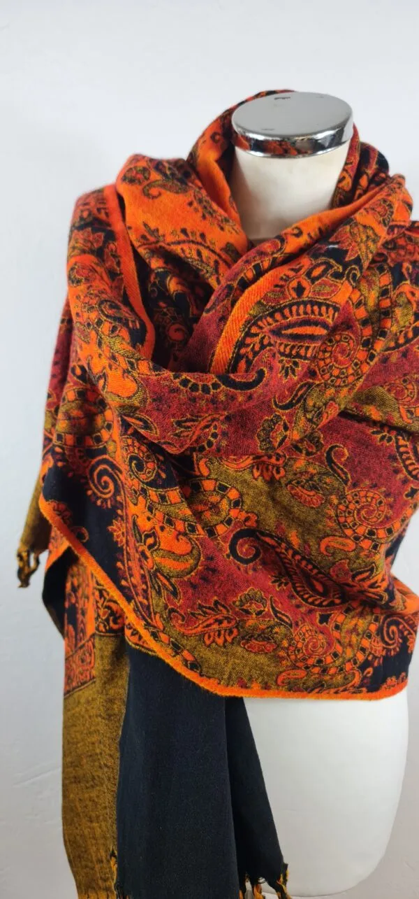 Yakwol Omslagdoek - Oranje, Zwart - Afbeelding 8