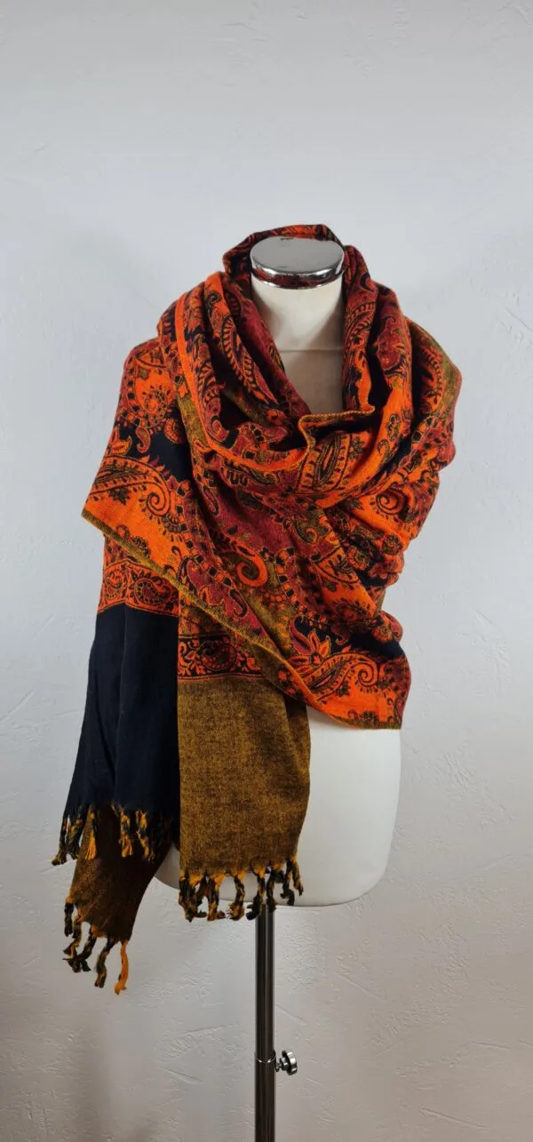 Yakwol Omslagdoek - Oranje, Zwart - Afbeelding 7