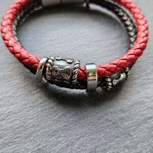 Armband, Leer, Rood, Zwart