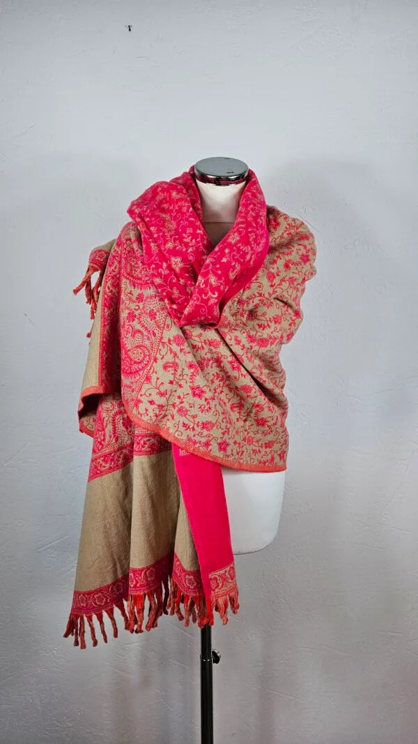 Yakwol Omslagdoek - Roze, Oranje, Zand - Afbeelding 12