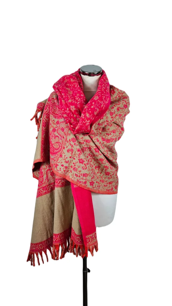 Yakwol Omslagdoek - Roze, Oranje, Zand