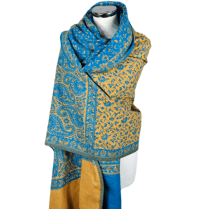 Yakwol Omslagdoek - Blauw, Oker, Turquoise