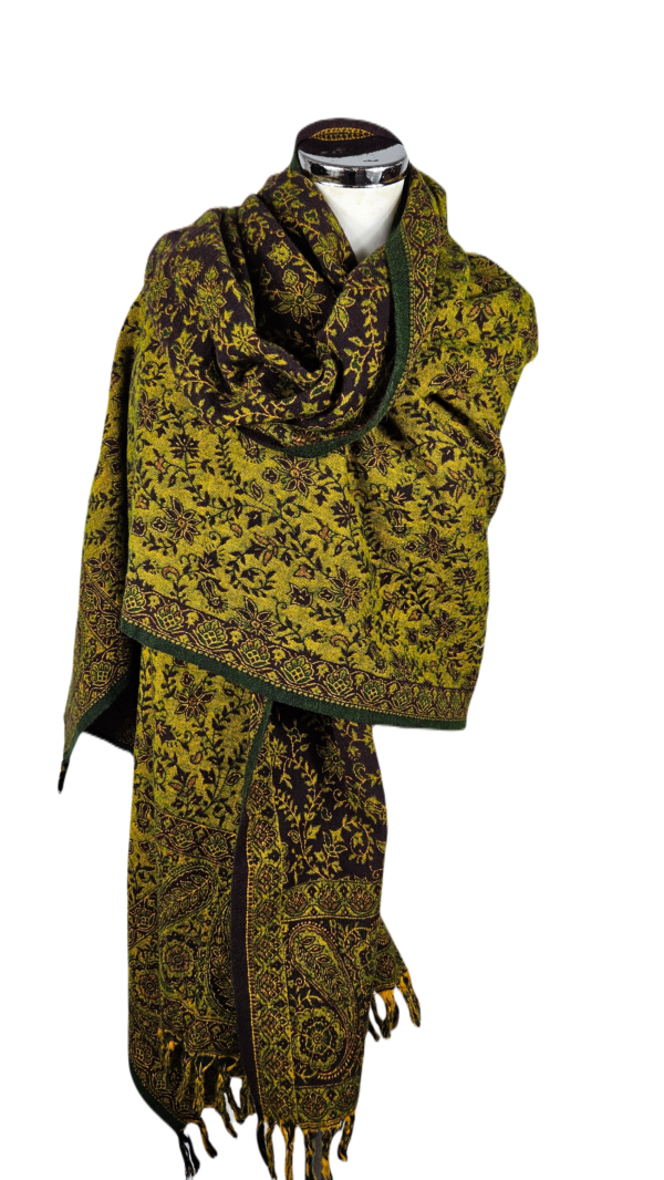 Yakwol Omslagdoek - Bruin, Groen, Zand - Afbeelding 4
