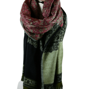 Yakwol Sjaal, Blauw, Roze, Olijf, Zwart