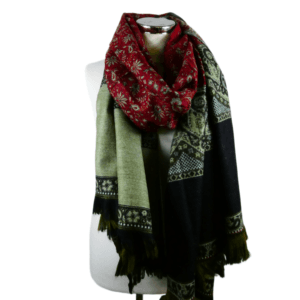 Yakwol Sjaal, Olijf, Rood, Zwart