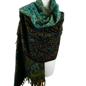 Yakwol Omslagdoek - Blauw, Groen, Oker