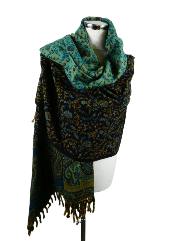 Yakwol Omslagdoek - Blauw, Groen, Oker