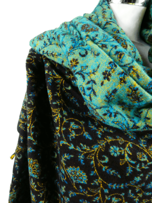 Yakwol Omslagdoek - Blauw, Groen, Oker - Afbeelding 5