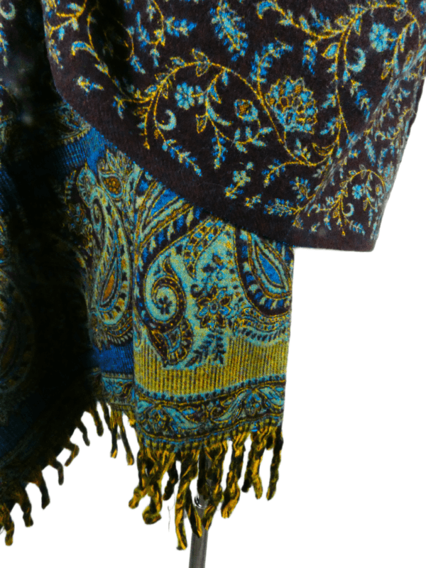Yakwol Omslagdoek - Blauw, Groen, Oker - Afbeelding 6