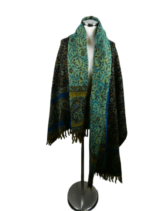 Yakwol Omslagdoek - Blauw, Groen, Oker - Afbeelding 8
