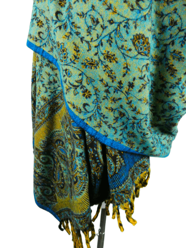 Yakwol Omslagdoek - Blauw, Groen, Oker - Afbeelding 10