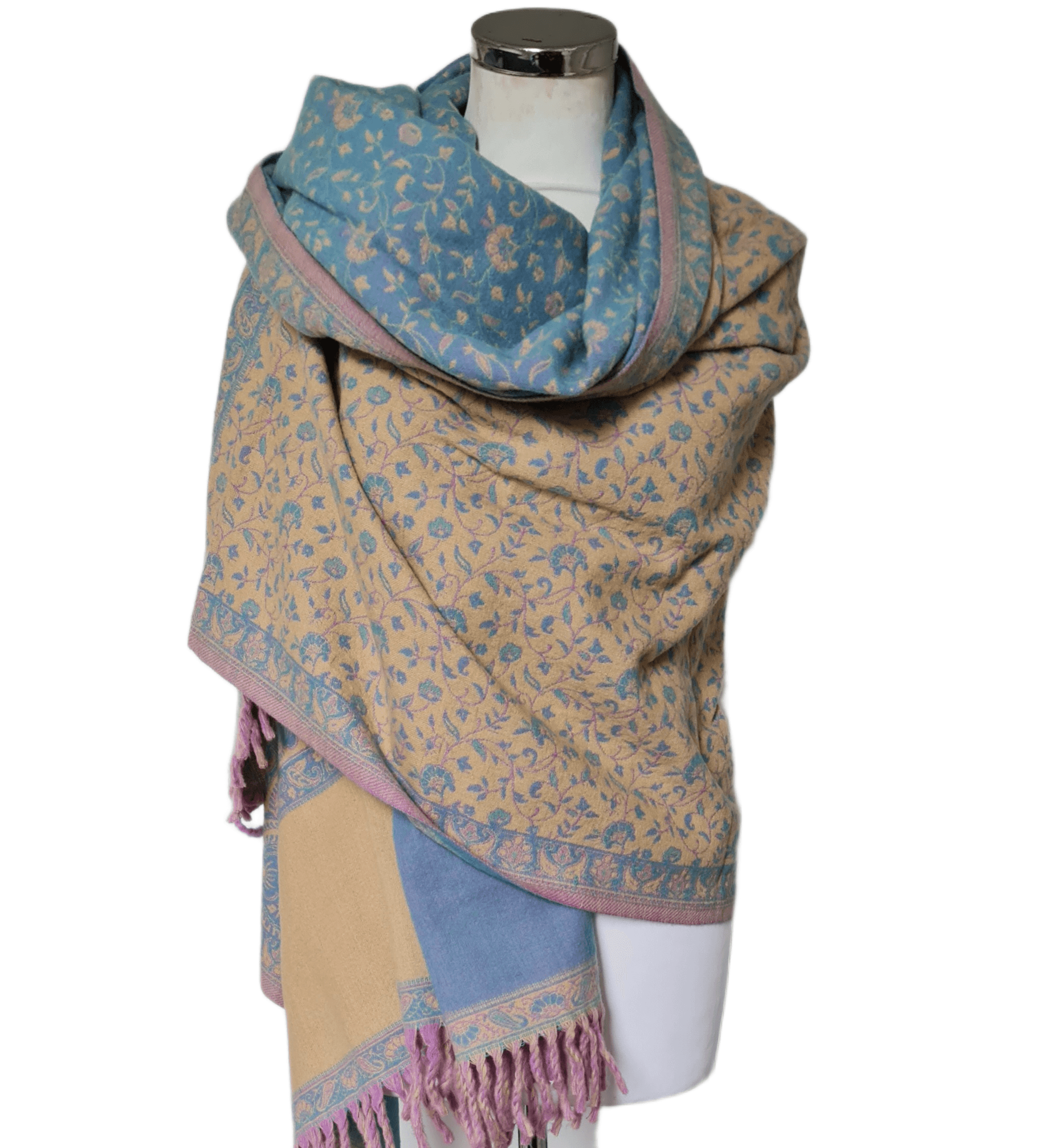 Yakwol Omslagdoek - Blauw, Lila, Zand - Afbeelding 3