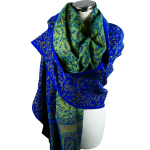 Yakwol Omslagdoek - Blauw, Oker, Turquoise