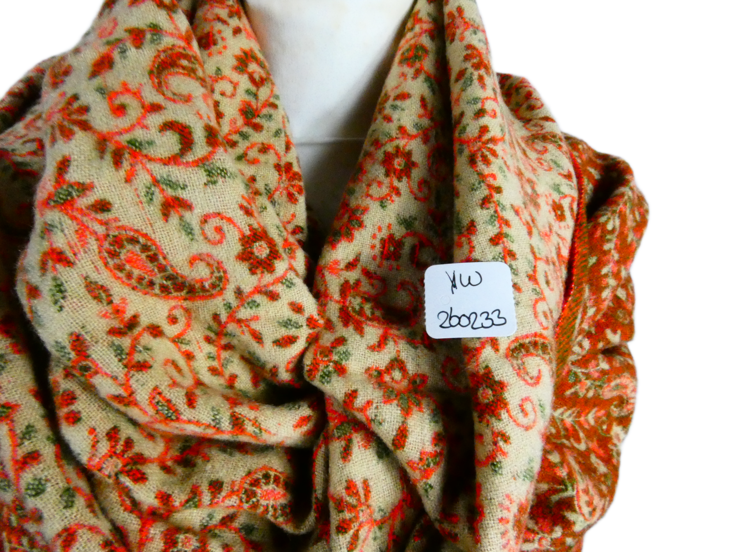 Yakwol Omslagdoek - Groen, Oranje, Zand - Afbeelding 4