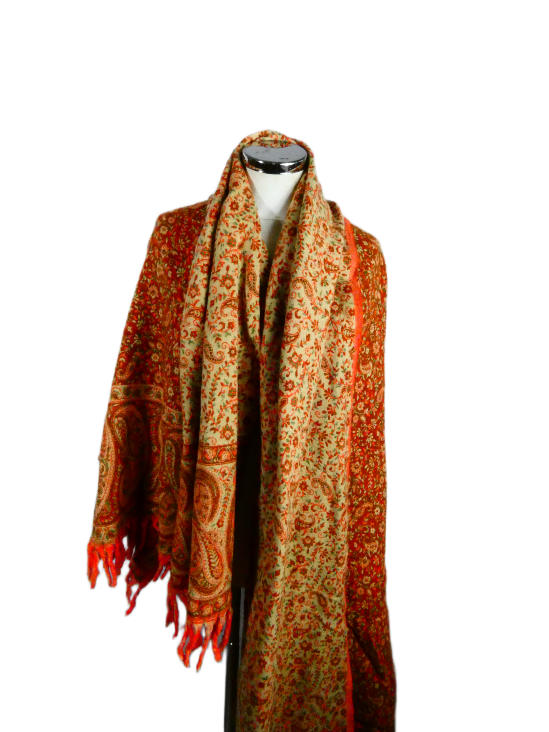 Yakwol Omslagdoek - Groen, Oranje, Zand - Afbeelding 10