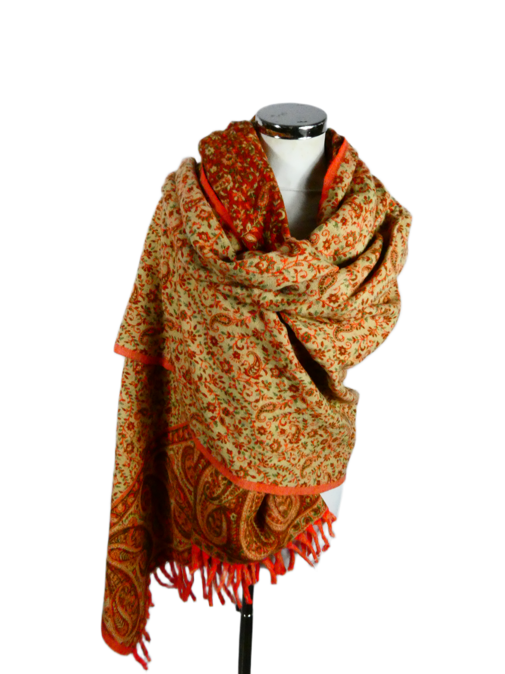 Yakwol Omslagdoek - Groen, Oranje, Zand