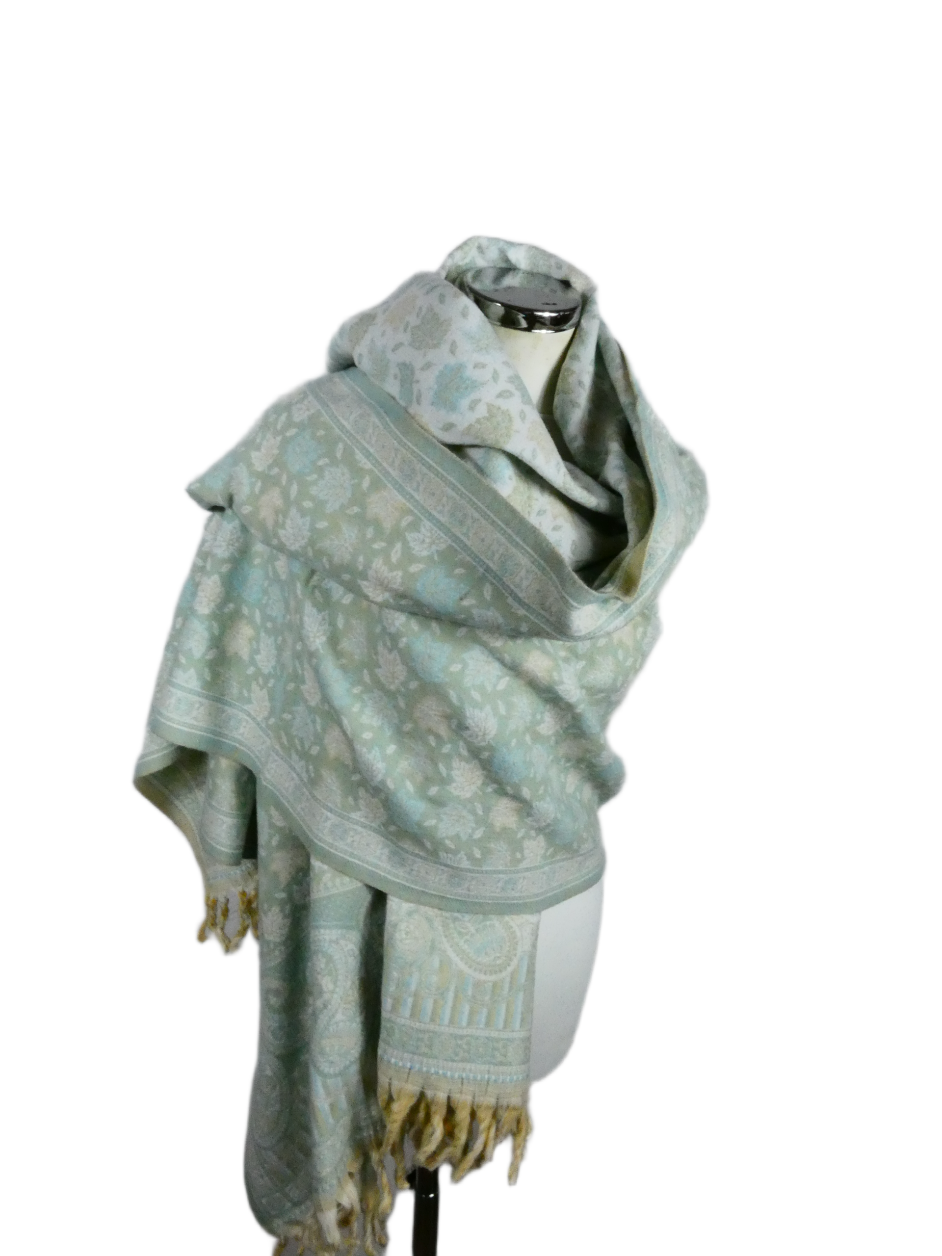 Yakwol Omslagdoek - Mint, Olijf, Wit, Zand