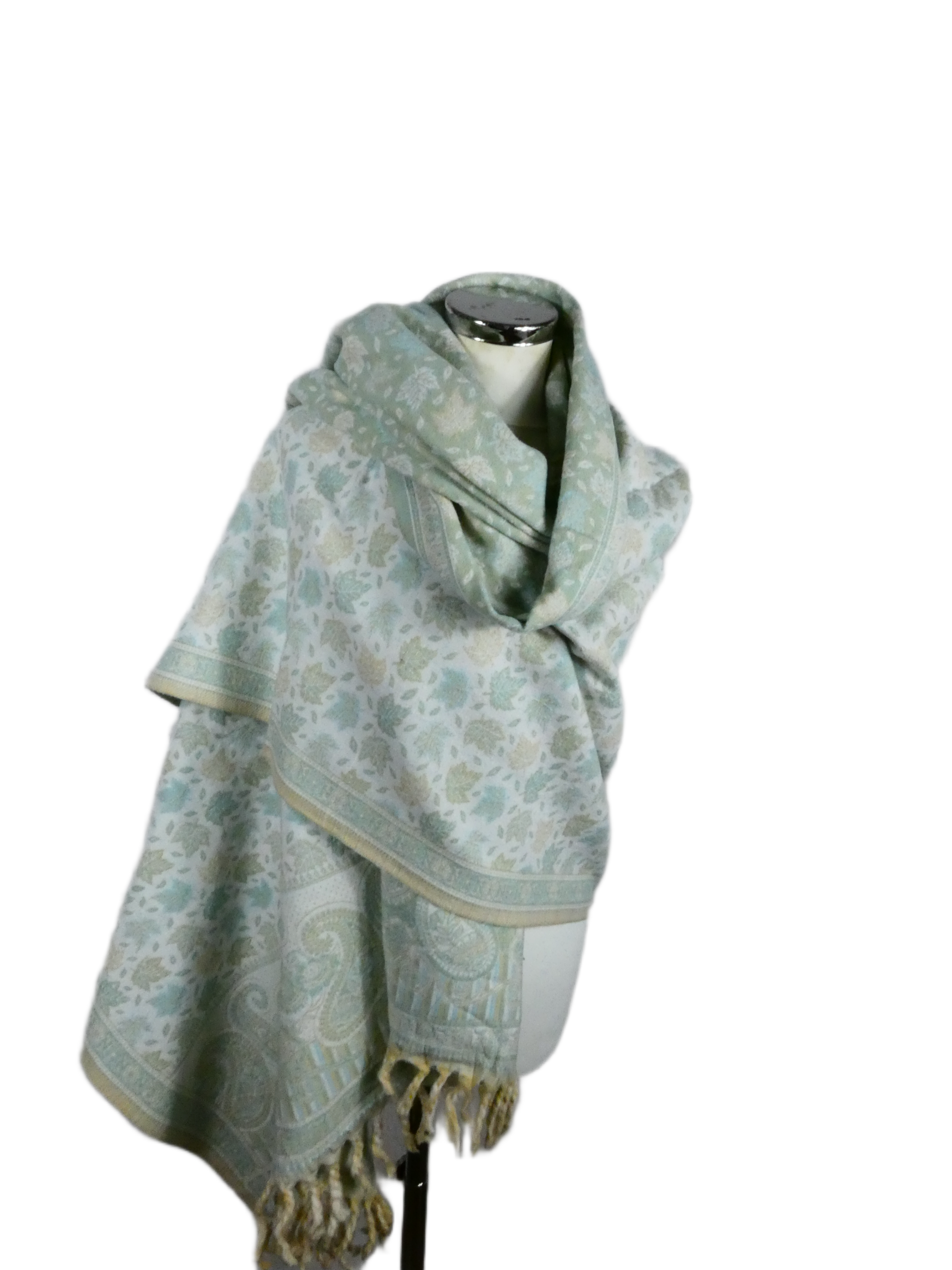 Yakwol Omslagdoek - Mint, Olijf, Wit, Zand - Afbeelding 8