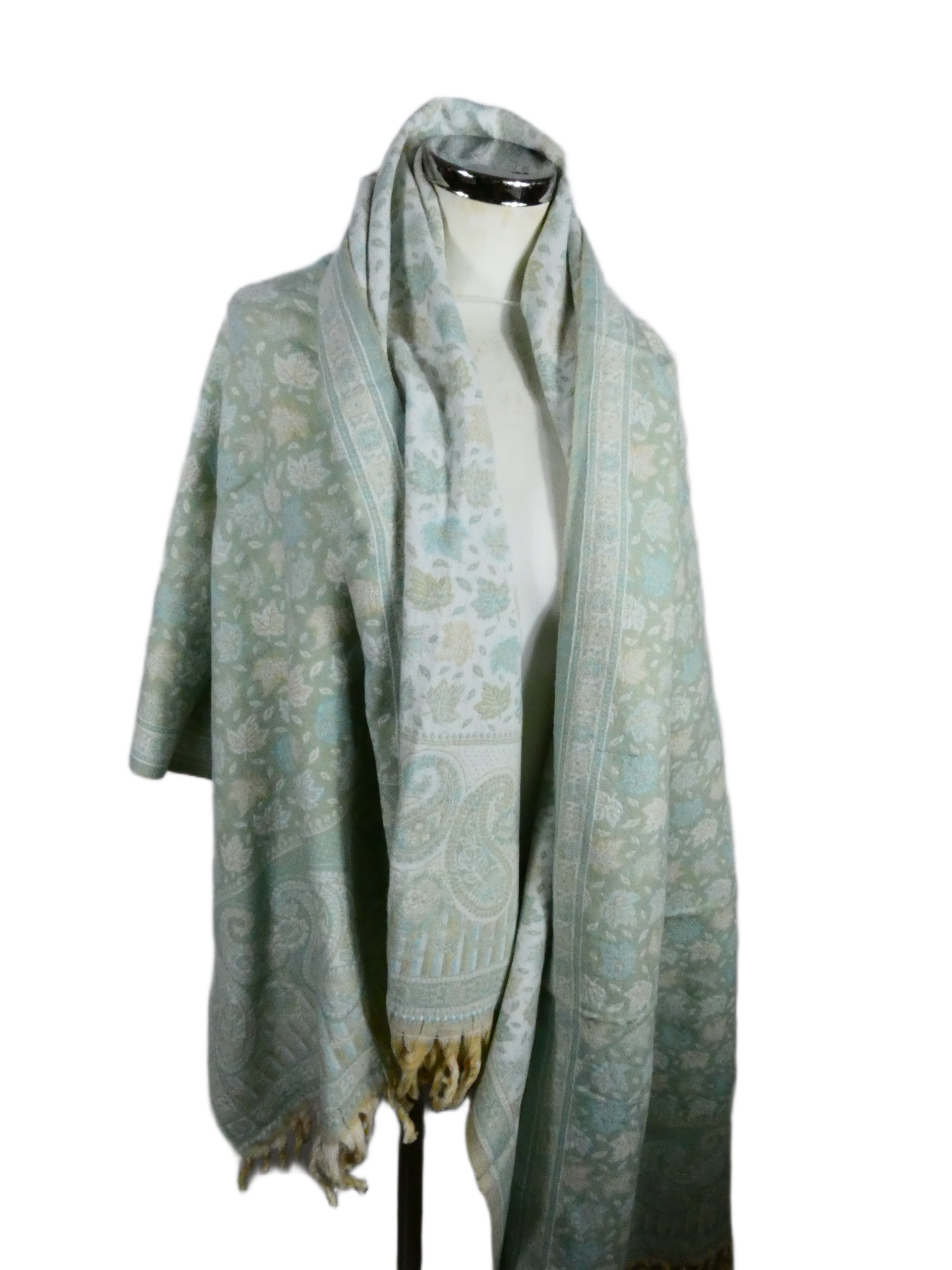 Yakwol Omslagdoek - Mint, Olijf, Wit, Zand - Afbeelding 9