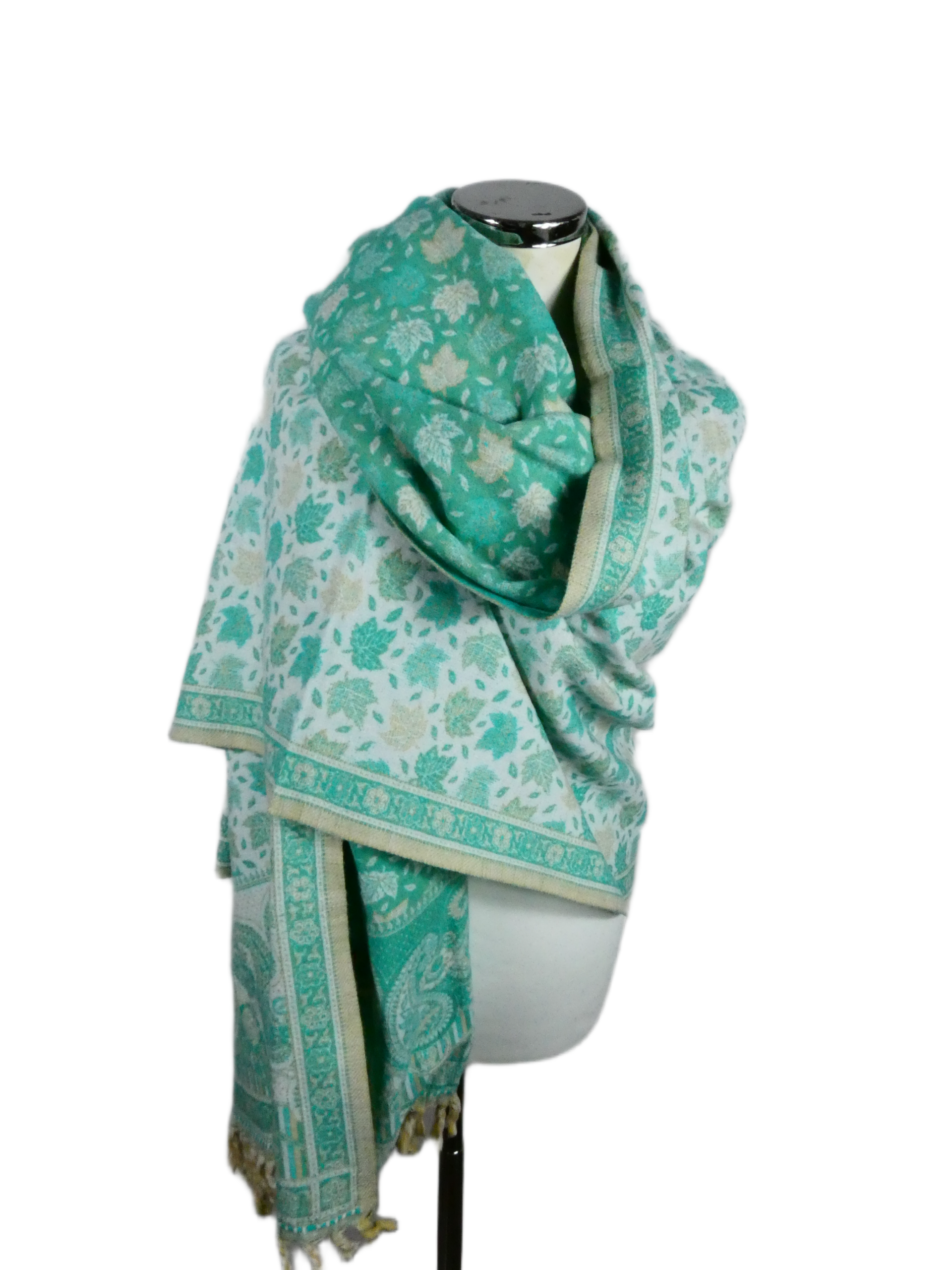 Yakwol Omslagdoek - Mint, Wit, Zand