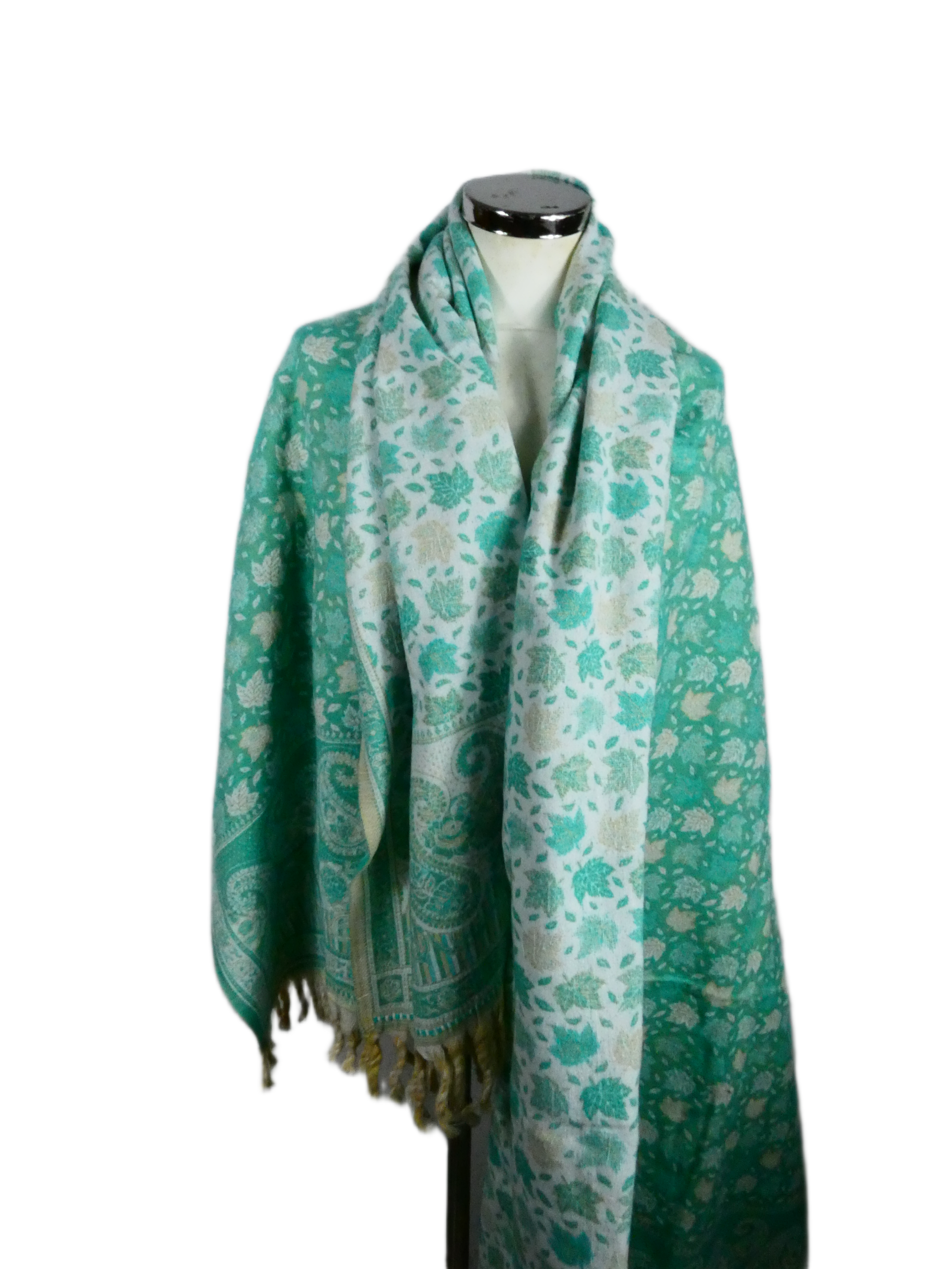 Yakwol Omslagdoek - Mint, Wit, Zand - Afbeelding 4