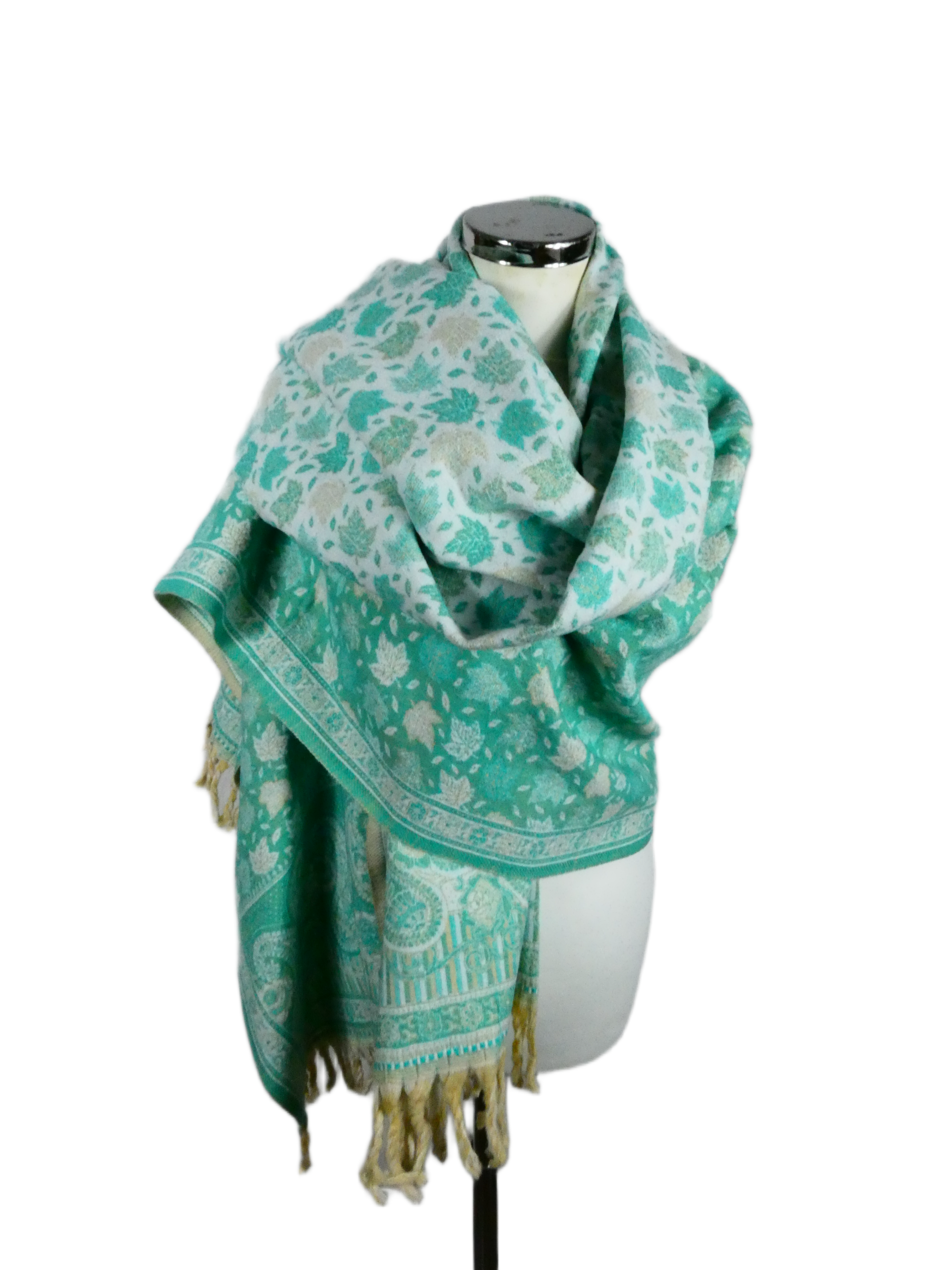 Yakwol Omslagdoek - Mint, Wit, Zand - Afbeelding 8