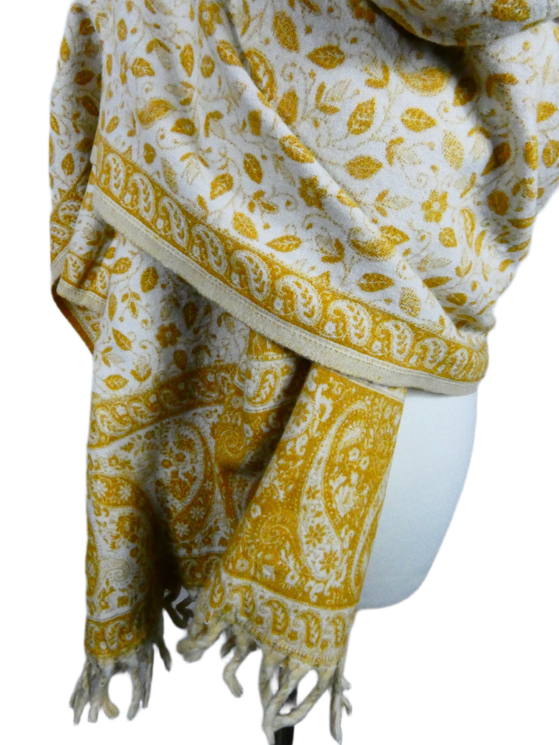 Yakwol Omslagdoek - Oker, Wit, Zand - Afbeelding 3