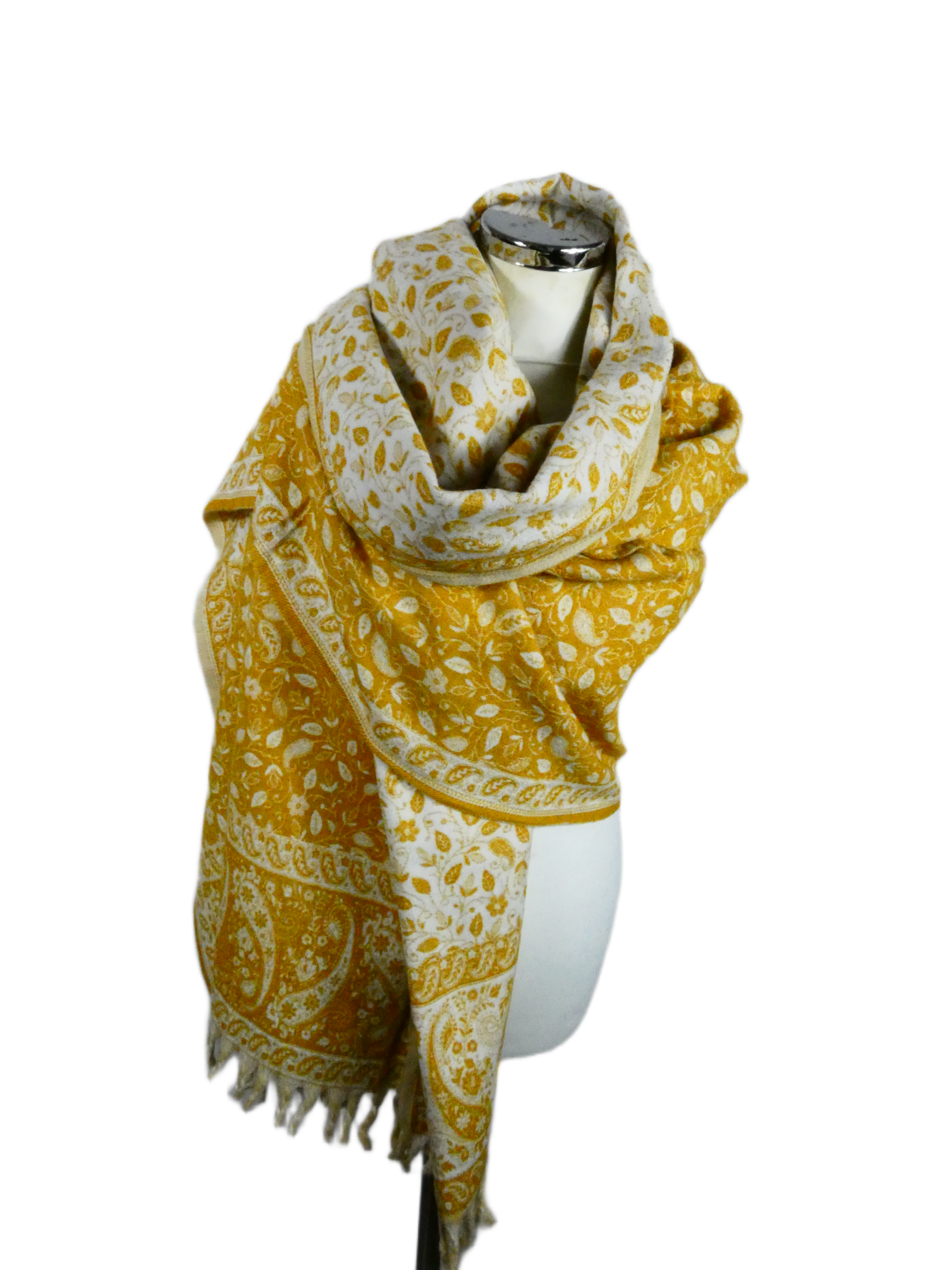 Yakwol Omslagdoek - Oker, Wit, Zand