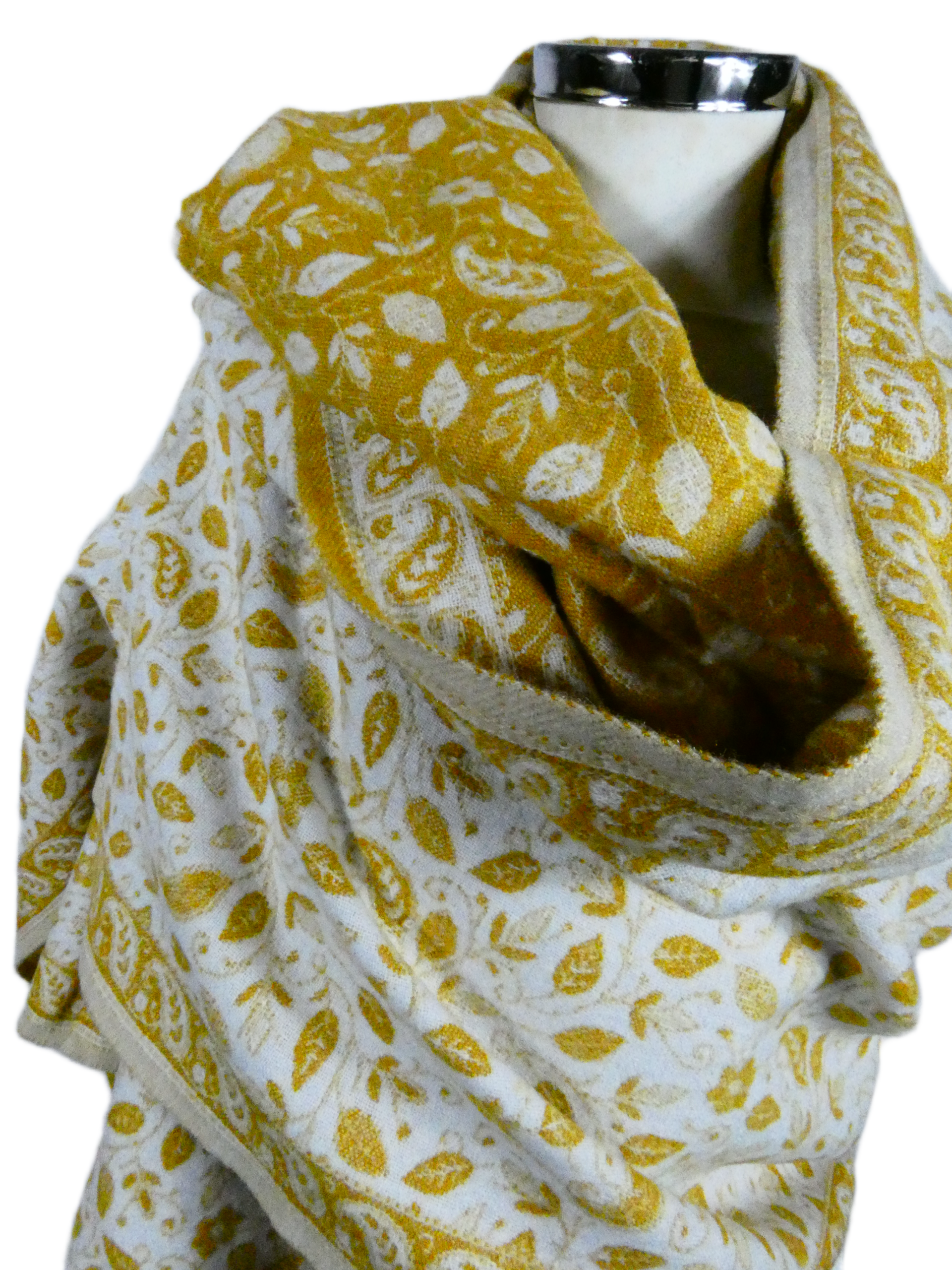 Yakwol Omslagdoek - Oker, Wit, Zand - Afbeelding 9