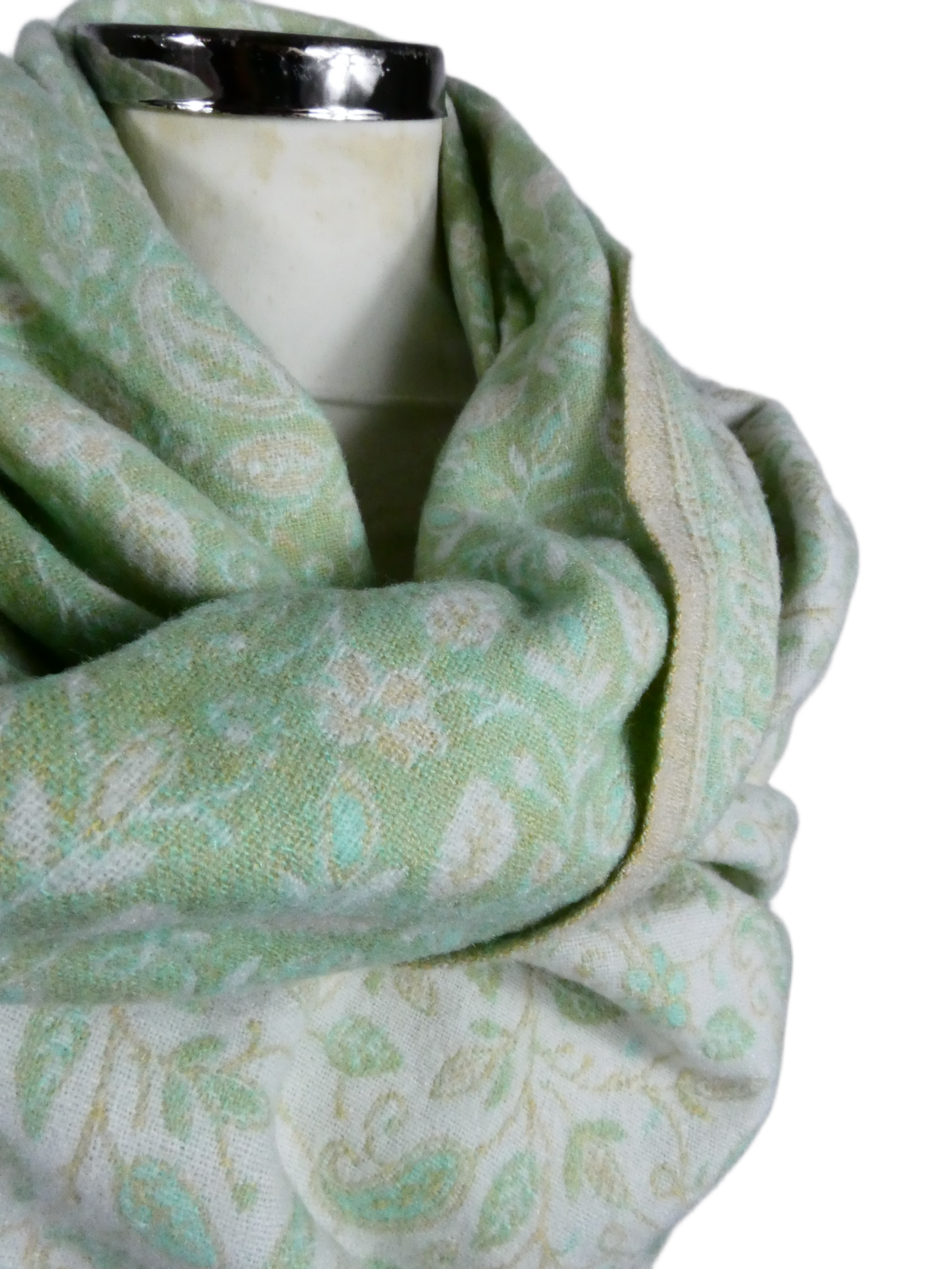 Yakwol Omslagdoek - Mint, Olijf, Wit, Zand - Afbeelding 12