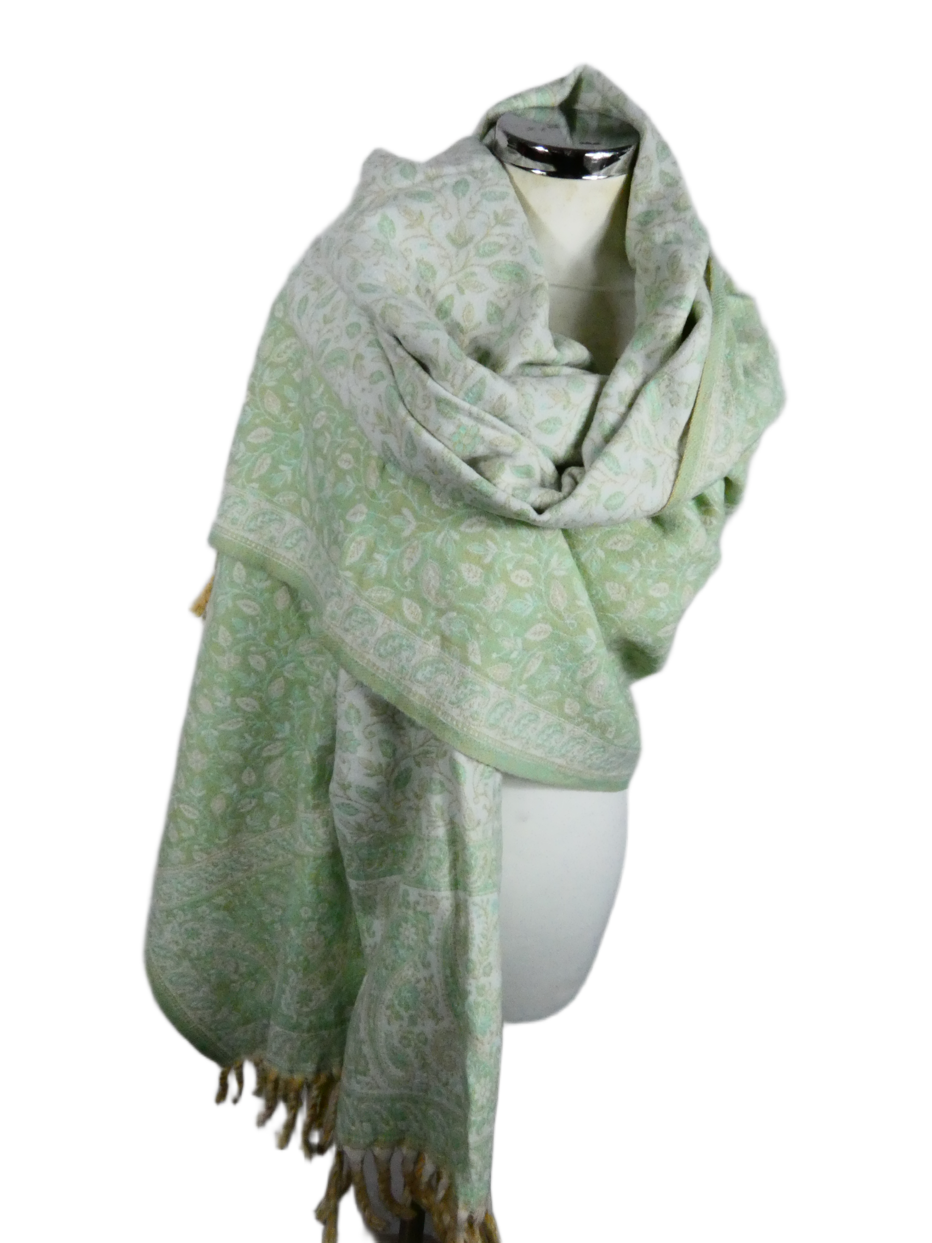 Yakwol Omslagdoek - Mint, Olijf, Wit, Zand - Afbeelding 10