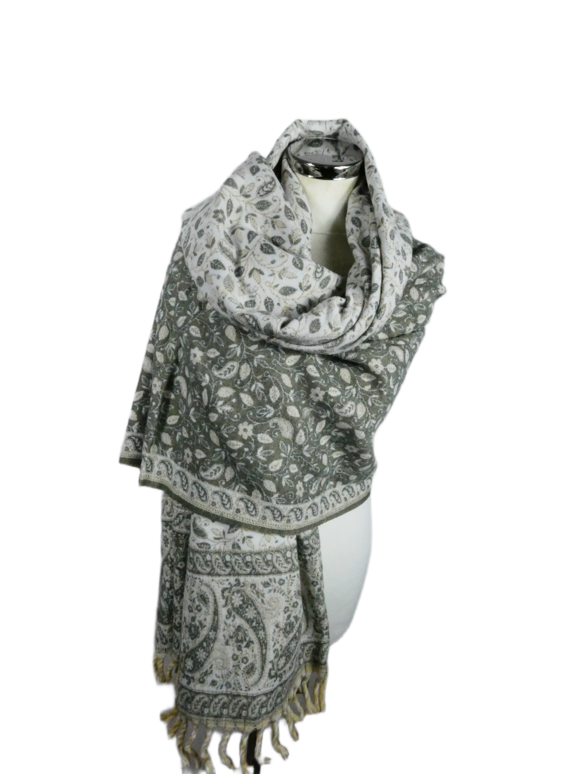 Yakwol Omslagdoek - Grijs, Wit, Zand - Afbeelding 11