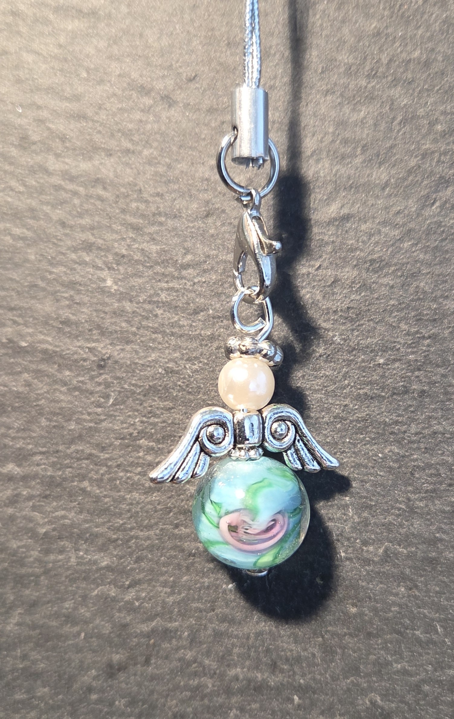 Beschermengel Glas, Turquoise, Zilver