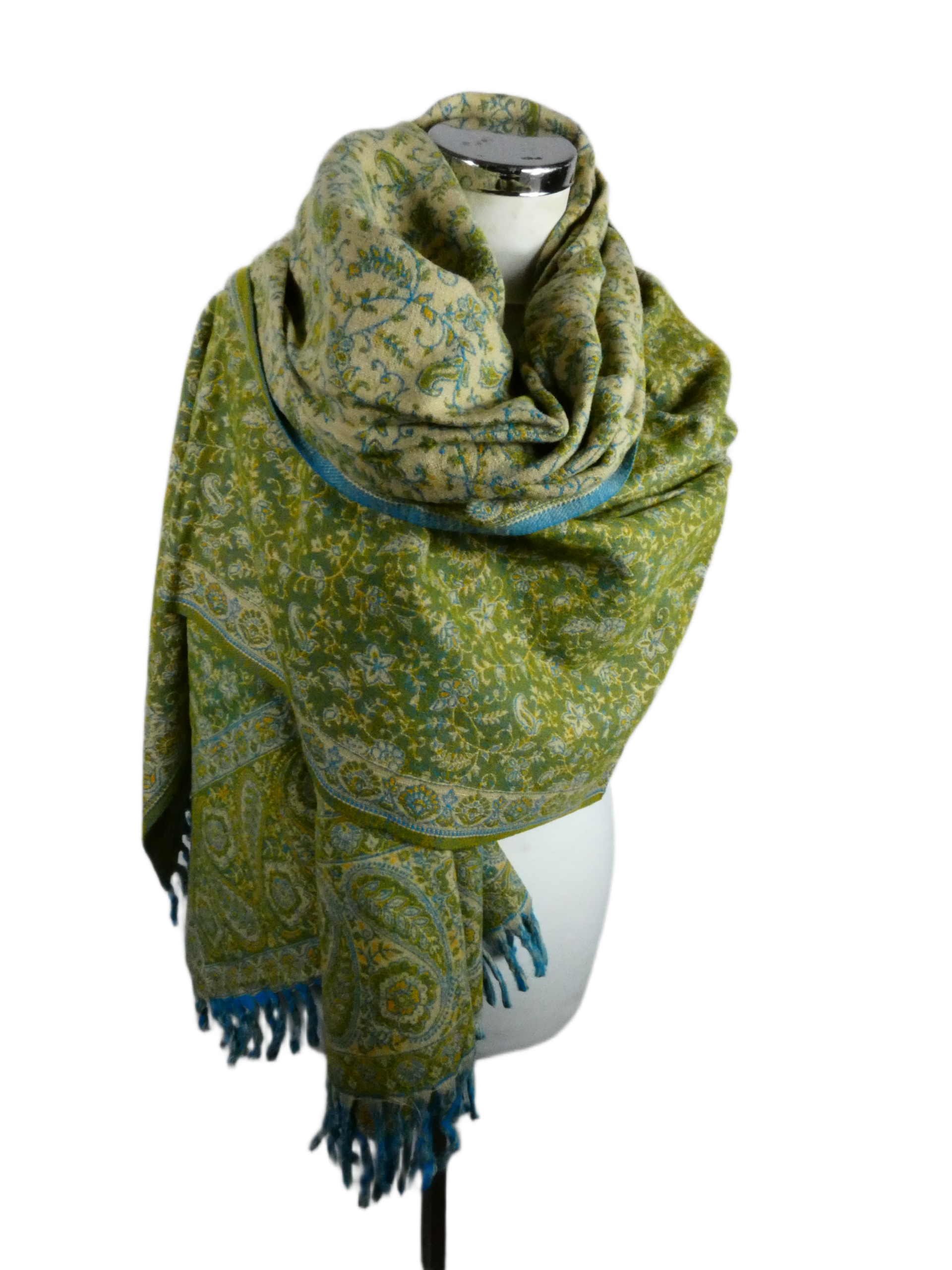 Yakwol Omslagdoek - Mint, Oker, Turquoise, Zand - Afbeelding 5