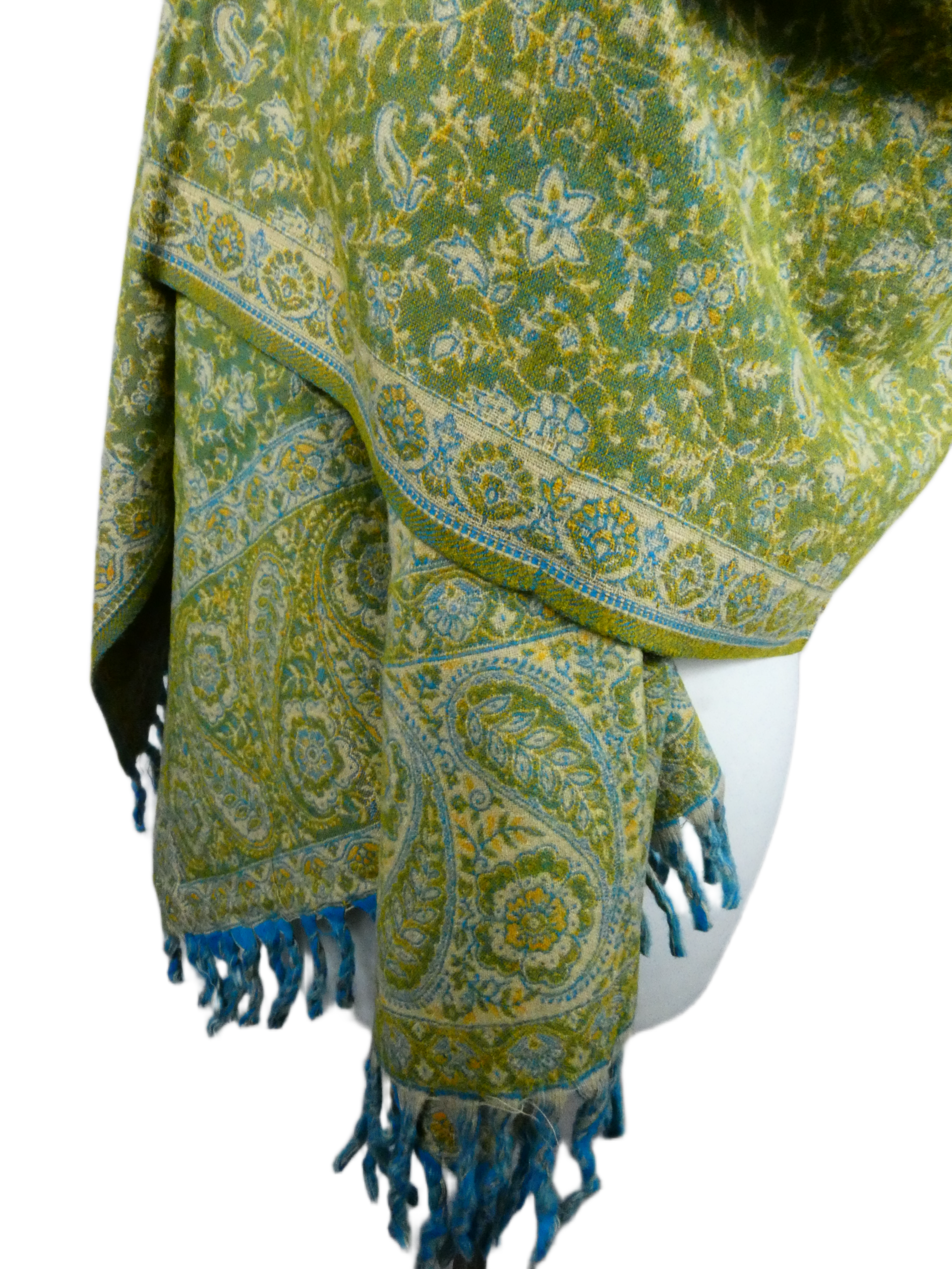 Yakwol Omslagdoek - Mint, Oker, Turquoise, Zand - Afbeelding 7