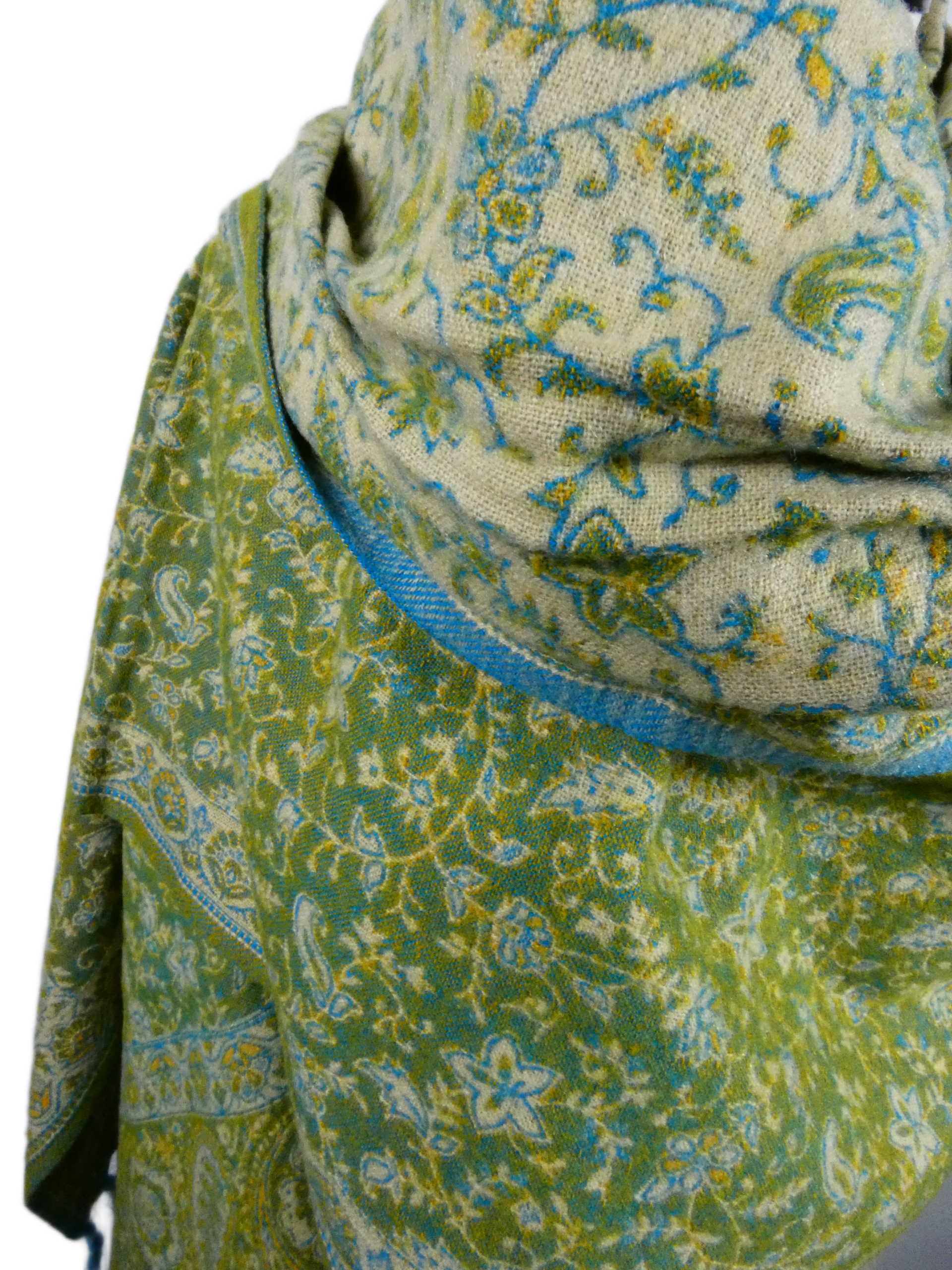 Yakwol Omslagdoek - Mint, Oker, Turquoise, Zand - Afbeelding 8