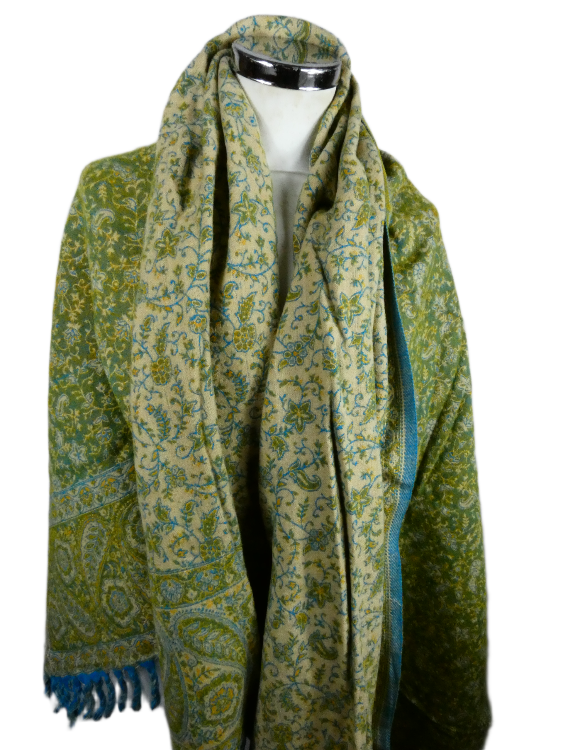 Yakwol Omslagdoek - Mint, Oker, Turquoise, Zand - Afbeelding 9