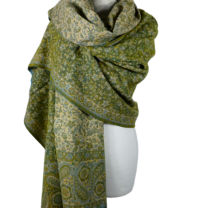 Yakwol Omslagdoek - Blauw, Groen, Oker, Zand