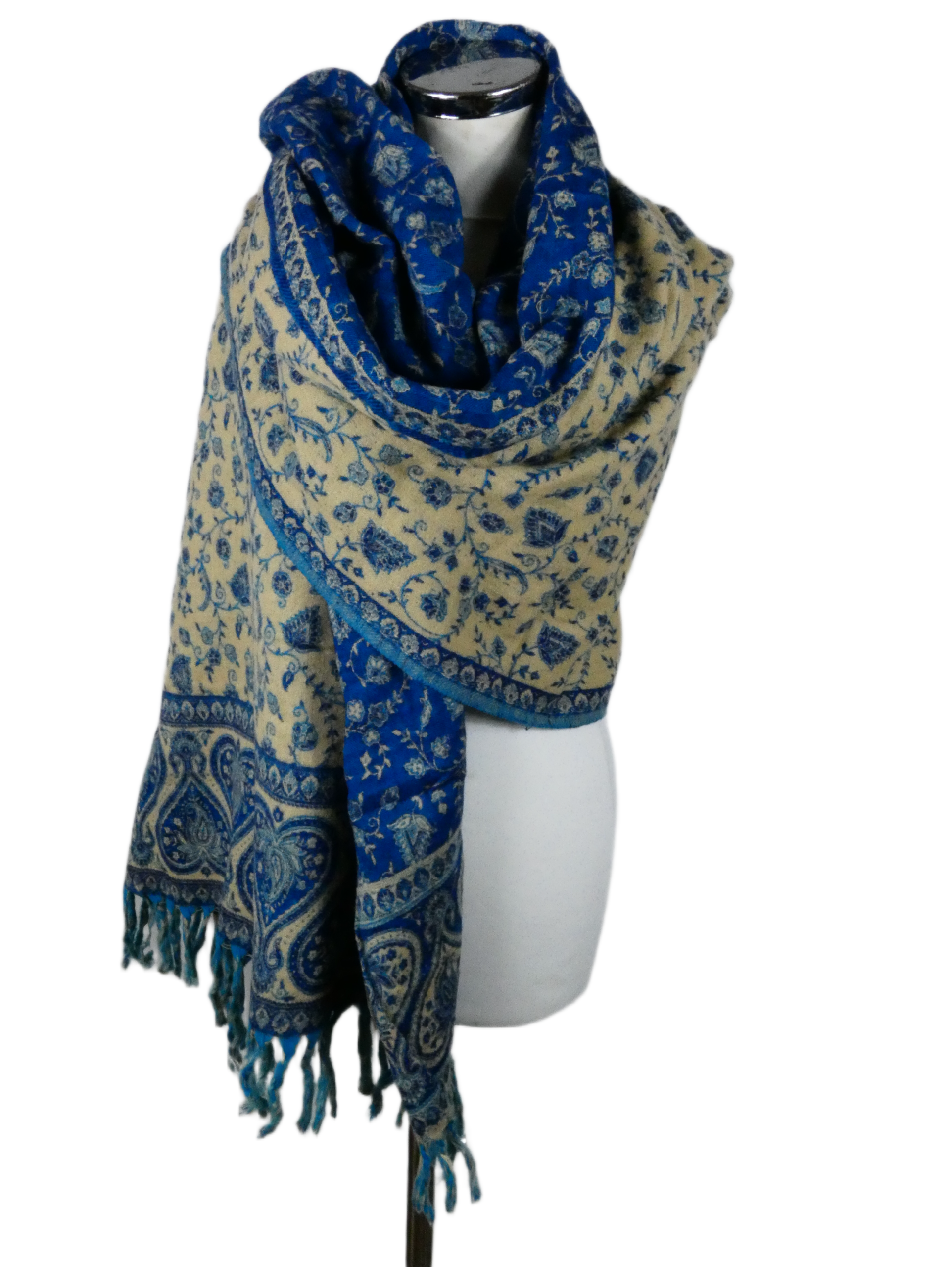 Yakwol Omslagdoek -Blauw, Zand - Afbeelding 7