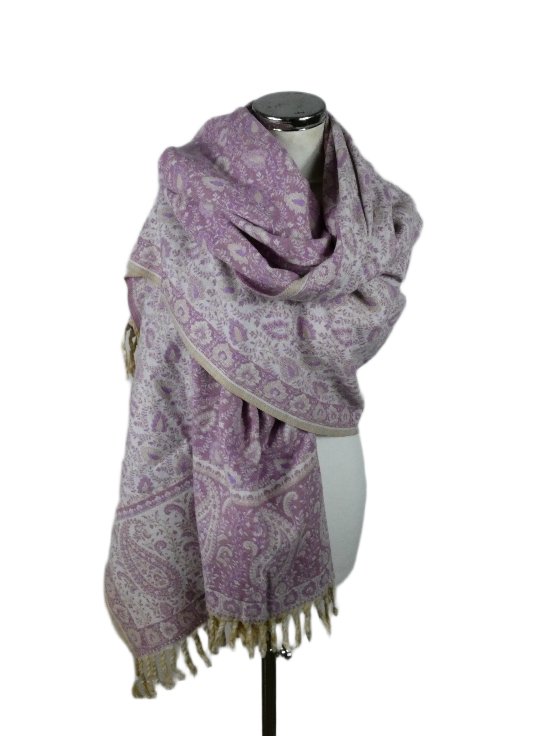 Yakwol Omslagdoek - Paars, Wit, Zand