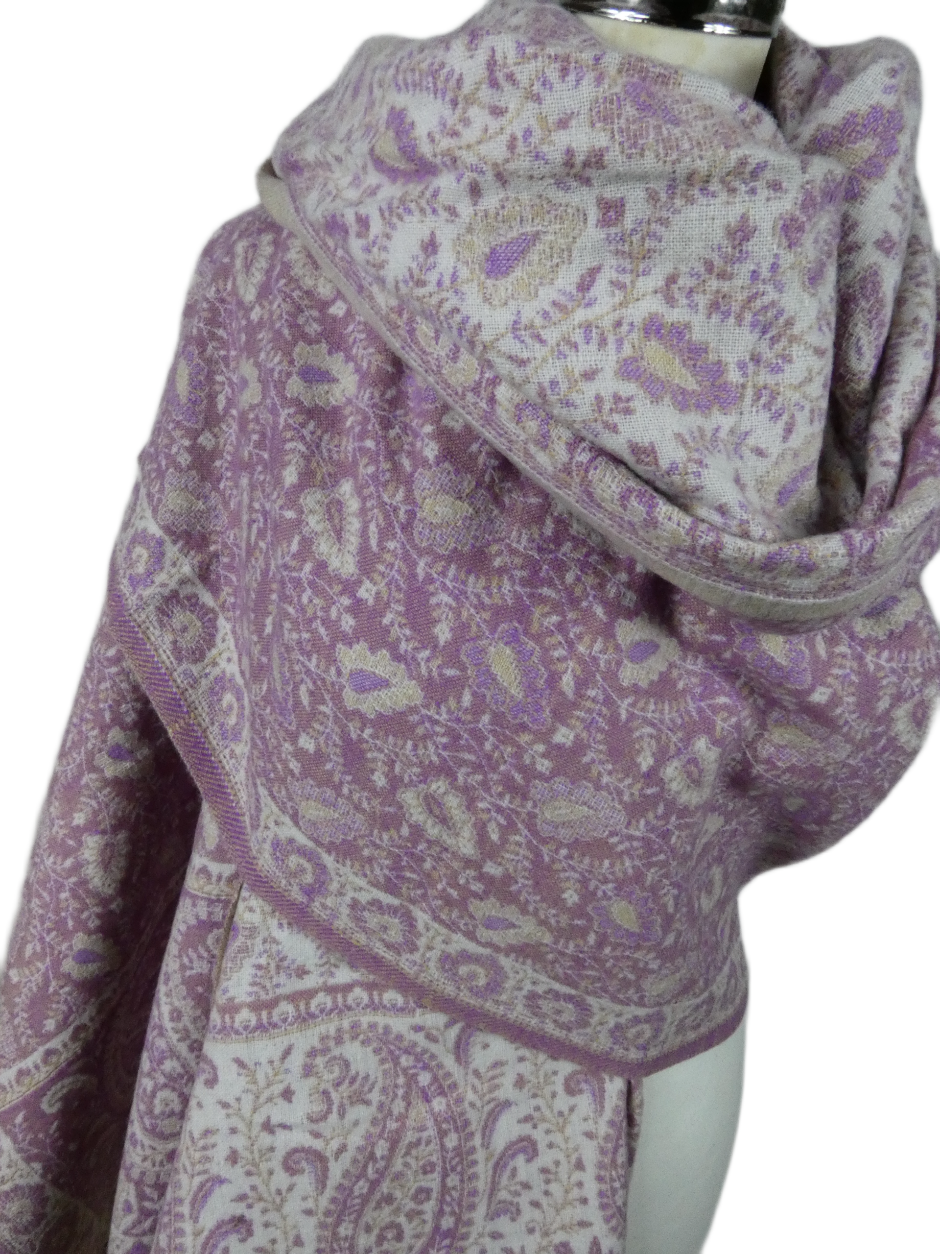 Yakwol Omslagdoek - Paars, Wit, Zand - Afbeelding 7